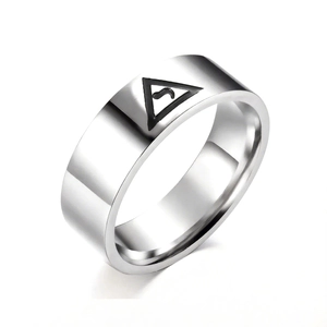 Anello in acciaio inossidabile 8mm lucido argento con simbolo massonico nero su bianco