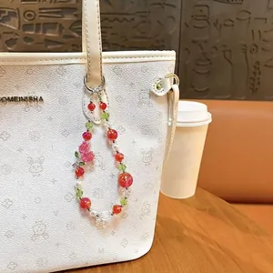Elegant crystal tulip flower beaded bag charm and high-end mobile phone chain accessory
