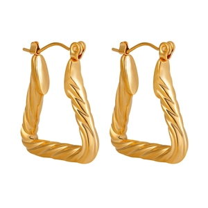 Polished gold plated titanium steel geometric triangle twist hoop earrings for women