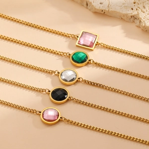 18K gold plated titanium bracelets with colorful square and round gemstones set