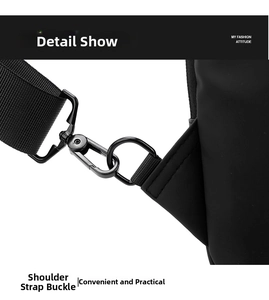 Macro detail of waterproof nylon sling bag with 360-degree rotating metal swivel hook