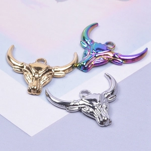 Bull head charms in gold, silver, and rainbow 18k plated 304 stainless steel