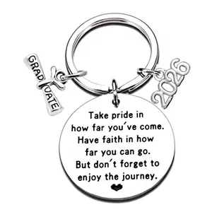 Stainless steel 2026 graduation keychain with graduate scroll and inspirational charm