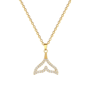 Luxurious gold fishtail necklace with hollow zircon and sparkling crystals for women