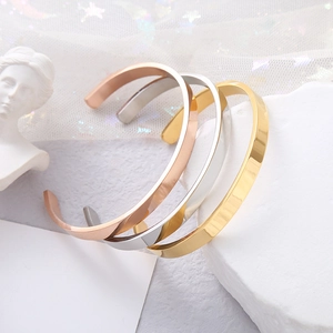 Minimalist C-Shaped Open Cuff Bracelet Stainless Steel Mirror Polished Fashion Jewelry For Women Men Accessory