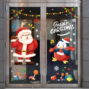 Christmas Window Stickers Santa Claus Penguin Snowflake PVC Removable Waterproof Glass Door Wall Decals Festive Decor
