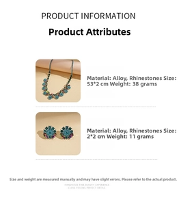 Macro shot of silver alloy floral necklace set with colorful gradient rhinestones