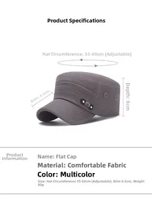 Detail view of gray cotton cadet cap with dimensions and side ventilation eyelets