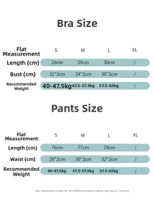 Detailed size chart for high elastic seamless yoga leggings and sports bra set