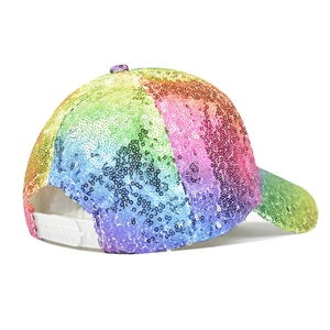 Colorful flip sequin baseball cap with rainbow gradient and adjustable strap back
