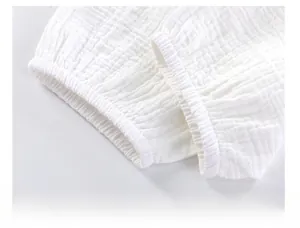 Detail of soft cotton gauze fabric with elastic cuff for breathable kids loungewear