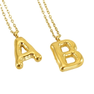 Polished gold bubble letter pendant necklace with 3D inflated design on a thin chain