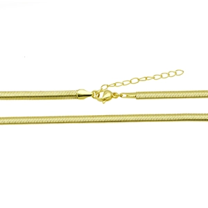 Detailed view of the gold-plated snake chain with a secure lobster clasp and extender