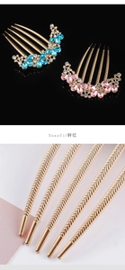Macro shot of gold alloy hair comb teeth with anti-slip texture and rhinestone inlay