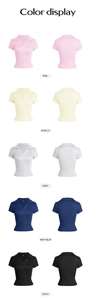Haut en maille polo ajusté pour femmes en rose abricot gris bleu marine et noir