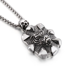 Retro stainless steel military tag necklace with skull and tiger head relief carvings