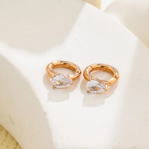Elegant rose gold titanium steel teardrop zircon ear clips with a minimalist water drop design