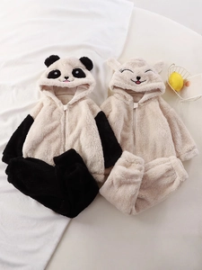 Tenue D'intérieur En Polaire De Flanelle Pour Bébé Veste À Capuche Et Pantalon Oreilles D'animaux Pyjama Chaud