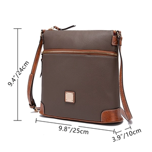 Detailed view of the pebble texture crossbody bag with 25cm width and 24cm height dimensions