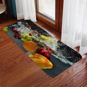 Absorbent flannel rectangular floor mat featuring realistic fruit and water splash design