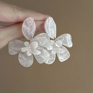 Flower Stud Earrings With Resin Marbled Petals And 925 Sterling Silver Earring Post Korean Style Elegant For Women