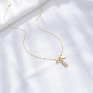 Golden S925 sterling silver MAMA letter pendant necklace with diamond and heart charms