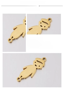 Detail view of gold boy shaped pendant with matte finish and electroplating process