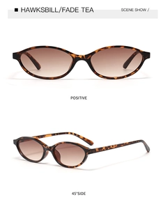 Detail view of tortoiseshell oval sunglasses with fade tea lenses from multiple angles