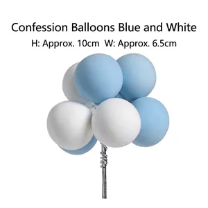 Blue and white clay balloon cake topper decoration with 10cm height and 6.5cm width