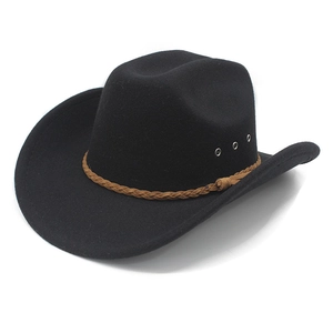 Classic white wool western cowboy hat with a brown woven band and breathable eyelets