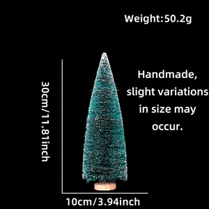 Detailed size parameters of a 30cm green mini cedar Christmas tree with snow and wood base
