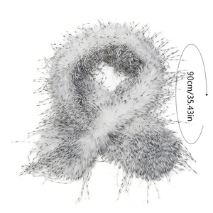 Macro view of 90cm grey and white faux fur scarf showing plush texture and length scale
