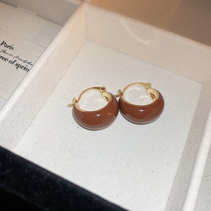 Boucles D'oreilles Créoles Géométriques En Émail Marron Rétro Alliage Avec Tige En Argent Bijoux Minimalistes Pour Femmes