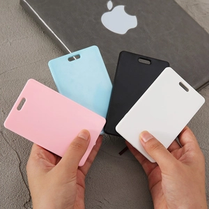 Blank ABS plastic ID card holders in pink, blue, black and white for DIY printing