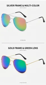 Vertical view of aviator sunglasses with silver and gold frames and mirrored lenses