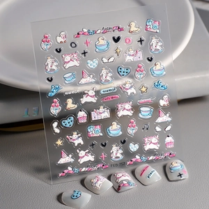 5D embossed cartoon nail stickers with 3D cute rabbit and duck patterns for decoration
