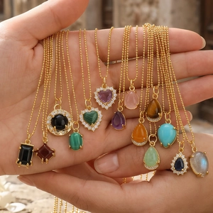 Heart Waterdrop Gemstone Pendant Necklace 18K Gold Plated Copper Micro Pave Zircon Fashion Clavicle Chain Jewelry For Women
