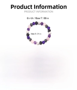 Technical detail showing 8mm natural stone beads and 18cm elastic bracelet dimensions