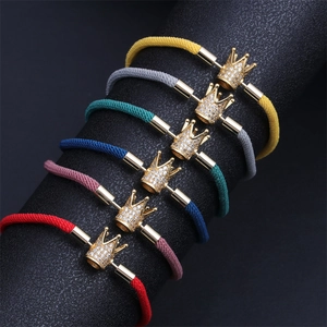 Bracelets tressés ajustables avec couronne en zircone cubique en six couleurs vives