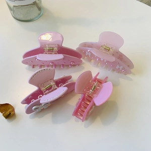 Lot de pinces à cheveux roses en acétate avec strass et perles pour coiffures douces