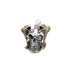 Hip hop skull and goat head pendant necklace in silver and gold tone stainless steel
