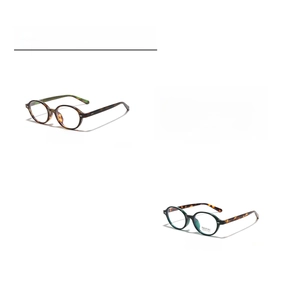 Three oval vintage frames in tortoise, black, and green layered resin finishes
