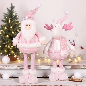 Pink telescopic Christmas plush dolls with reindeer and Santa Claus festive decorations