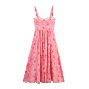 Abito in chiffon a fiori rosa con stampa di rose e zip posteriore per un look estivo