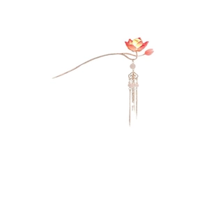 Elegant glowing lotus hair pin with pink gradient petals and long tassel pendant