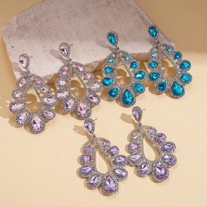 Vintage teardrop crystal drop earrings in pink blue and purple with silver plating