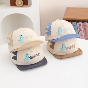 Kids quick-dry baseball cap with dinosaur embroidery and happy lettering in 4 colors