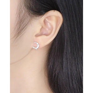 S925 sterling silver moon stud earrings with zircon and unique spike texture
