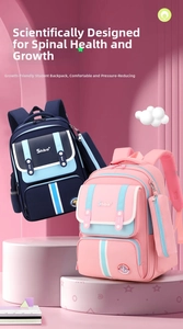 Detail of school bag back support design and matching pencil case in pink and navy colors