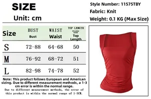 Size chart for square neck stretchy tank top showing S to L dimensions in centimeters